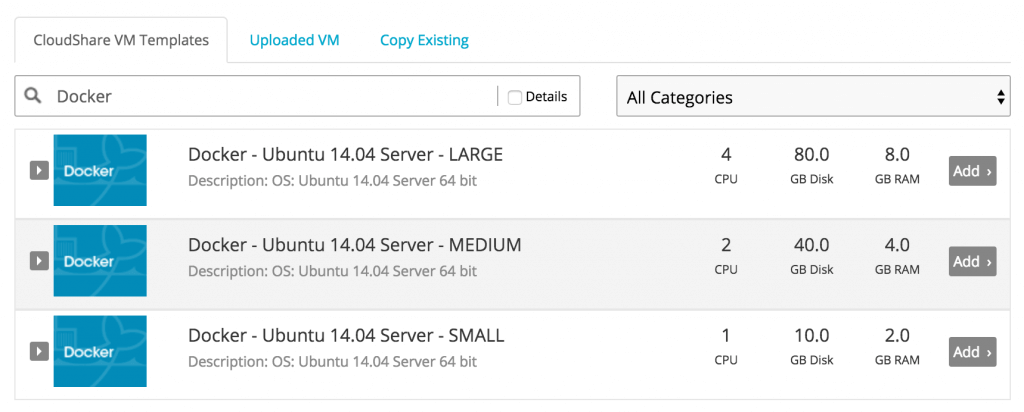 CloudShare Docker VM Templates